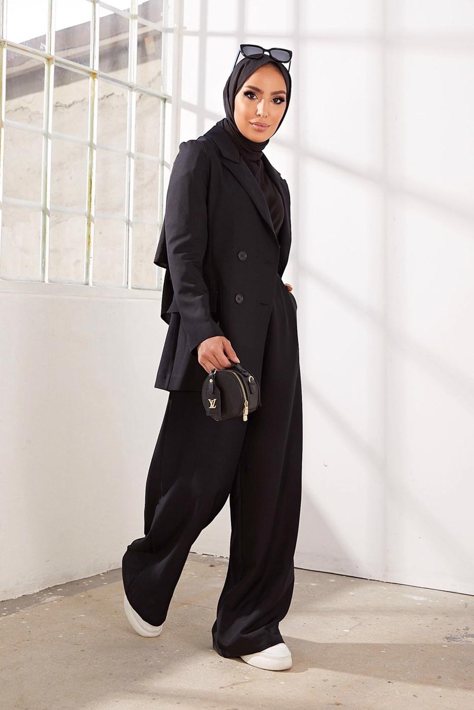 Hijab clothing BLACK DOUBLE BREASTED 2-PIECE SUIT WITH PANTS 2900 