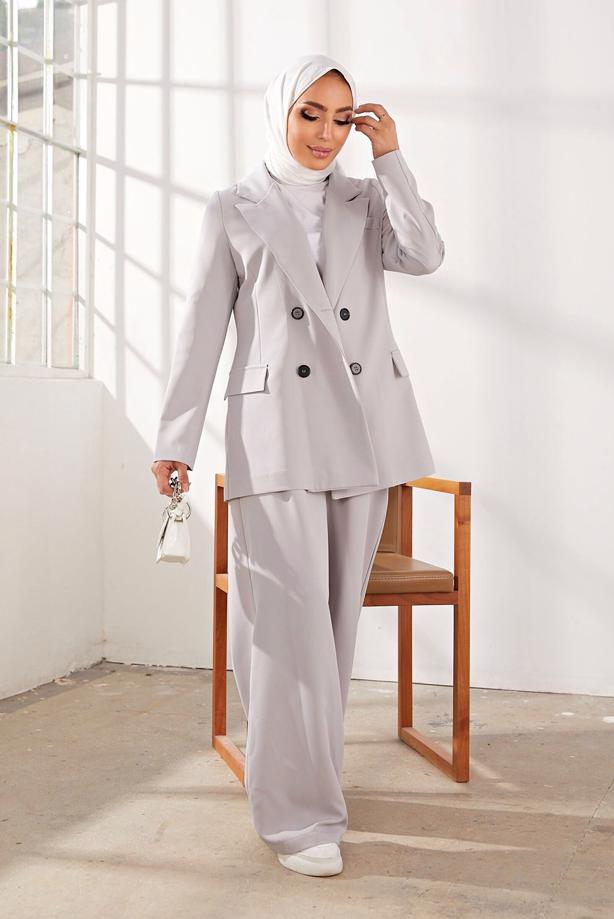 Tesettür giyim  KRUVAZE YAKA İKİLİ PANT. TAKIM 2900  - TRENDTESETTÜR