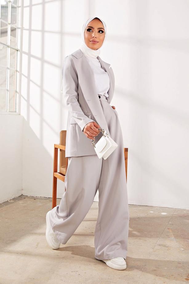 Tesettür giyim  KRUVAZE YAKA İKİLİ PANT. TAKIM 2900  - TRENDTESETTÜR