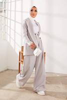 Tesettür giyim GRİ KRUVAZE YAKA İKİLİ PANT. TAKIM 2900 