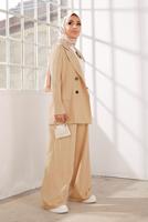 Tesettür giyim KAHVE KRUVAZE YAKA İKİLİ PANT. TAKIM 2900 
