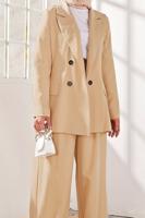 Tesettür giyim KAHVE KRUVAZE YAKA İKİLİ PANT. TAKIM 2900 