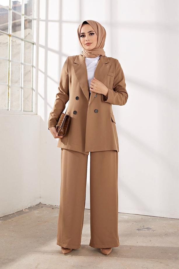 Tesettür giyim  KRUVAZE YAKA İKİLİ PANT. TAKIM 2900  - TRENDTESETTÜR