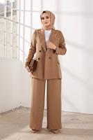 Tesettür giyim KAHVE KRUVAZE YAKA İKİLİ PANT. TAKIM 2900 