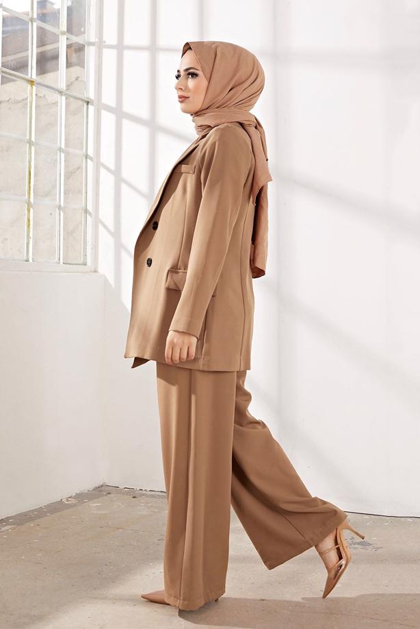 Tesettür giyim  KRUVAZE YAKA İKİLİ PANT. TAKIM 2900  - TRENDTESETTÜR