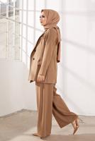 Tesettür giyim KAHVE KRUVAZE YAKA İKİLİ PANT. TAKIM 2900 