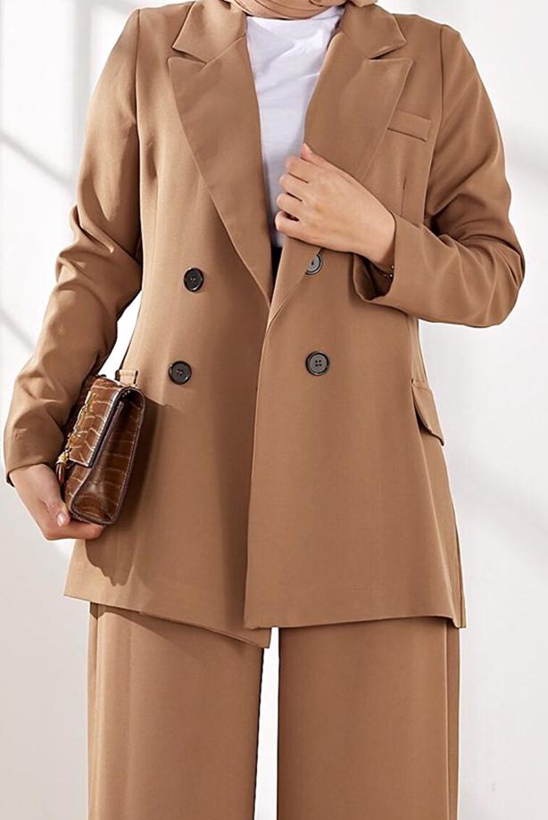 Tesettür giyim  KRUVAZE YAKA İKİLİ PANT. TAKIM 2900  - TRENDTESETTÜR