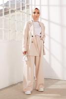 Tesettür giyim BEJ KRUVAZE YAKA İKİLİ PANT. TAKIM 2900 