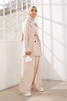 Tesettür giyim BEJ KRUVAZE YAKA İKİLİ PANT. TAKIM 2900 