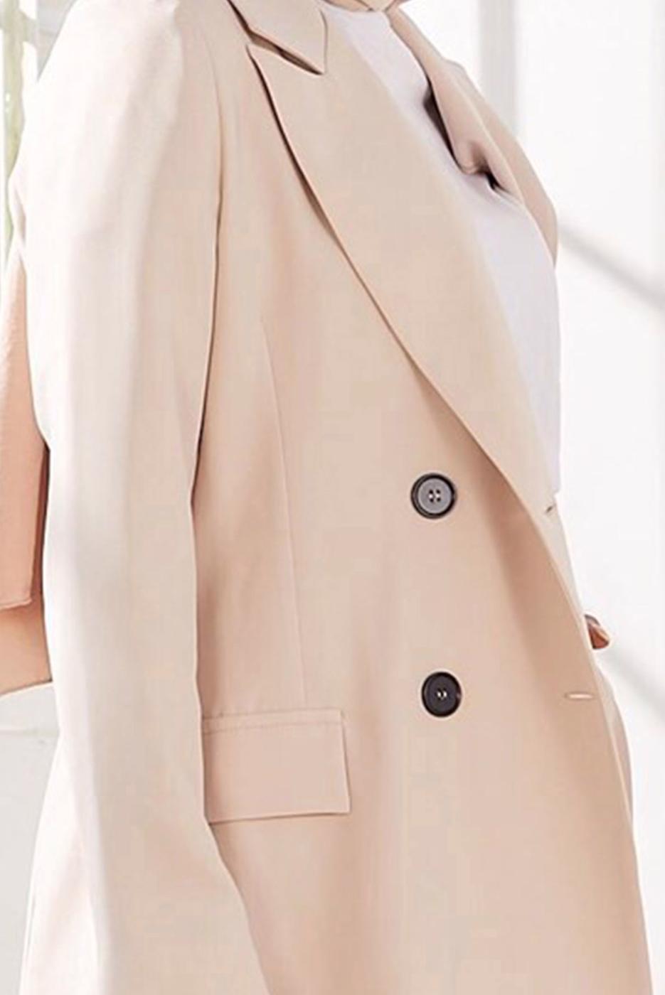 Tesettür giyim BEJ KRUVAZE YAKA İKİLİ PANT. TAKIM 2900 