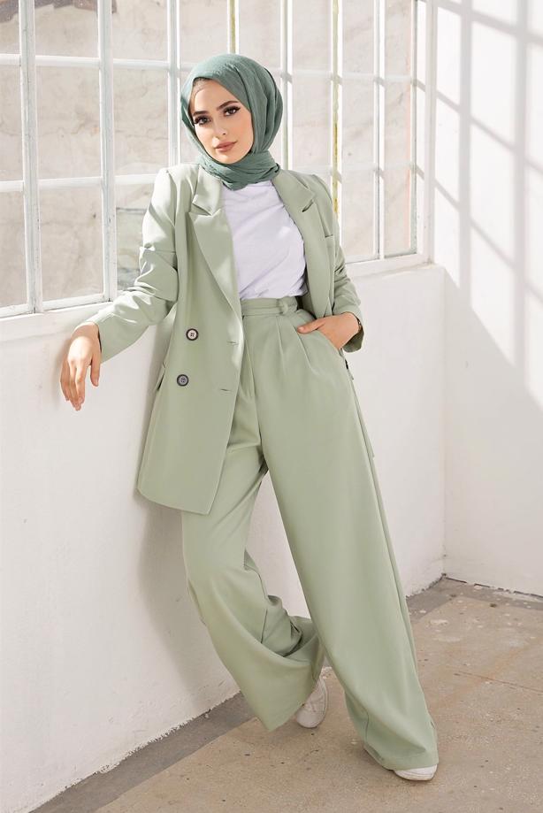 Hijab clothing  DOUBLE BREASTED 2-PIECE SUIT WITH PANTS 2900  - TRENDTESETTÜR