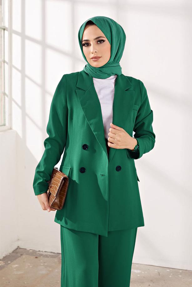 Vêtements hijab  DOUBLE BREASTED 2-PIECE SUIT WITH PANTS 2900  - TRENDTESETTÜR