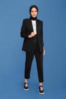 Tesettür giyim SİYAH ALVİNA KOLU LASTİKLİ İKİLİ PANTOLONLU TAKIM T 30129