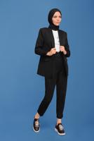 Tesettür giyim SİYAH ALVİNA KOLU LASTİKLİ İKİLİ PANTOLONLU TAKIM T 30129