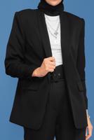 Tesettür giyim SİYAH ALVİNA KOLU LASTİKLİ İKİLİ PANTOLONLU TAKIM T 30129