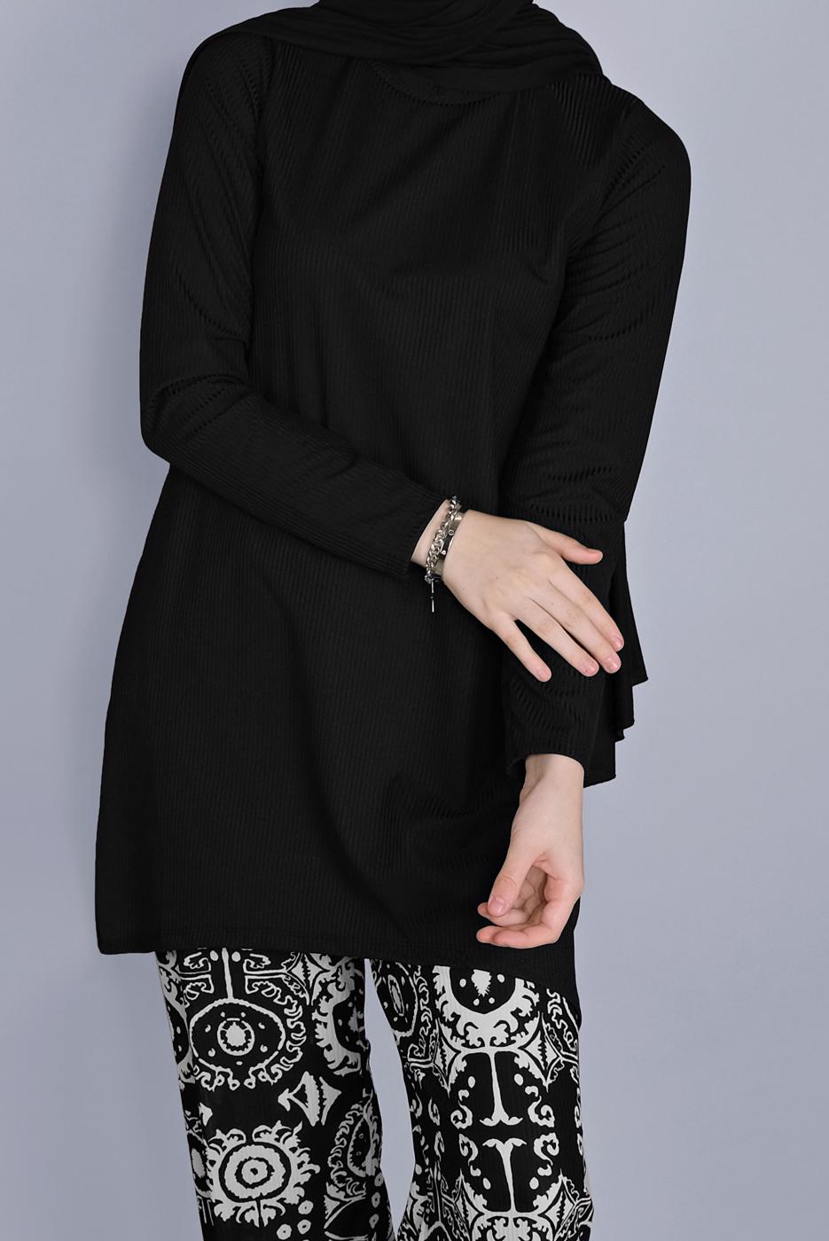 Tesettür giyim SİYAH DESENLİ PANTOLONLU TAKIM  3176