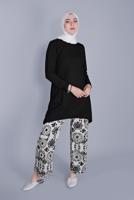 Tesettür giyim KREM DESENLİ PANTOLONLU TAKIM  3176