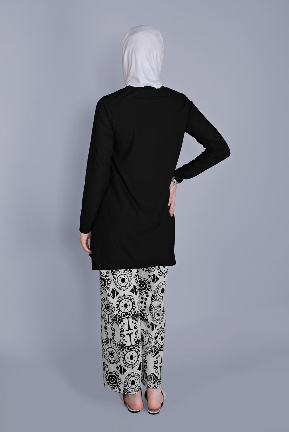 Tesettür giyim KREM DESENLİ PANTOLONLU TAKIM  3176