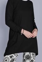 Tesettür giyim KREM DESENLİ PANTOLONLU TAKIM  3176