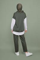 Tesettür giyim HAKİ İKİLİ GÖRÜNÜM DETAYLI PANTOLONLU TAKIM  4066 