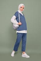 Tesettür giyim LACİVERT İKİLİ GÖRÜNÜM DETAYLI PANTOLONLU TAKIM  4066 