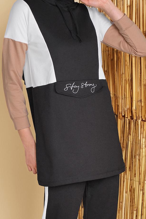 Vêtements hijab  PRINT DETAIL TRACKSUIT SET WITH PANTS 4555  - TRENDTESETTÜR