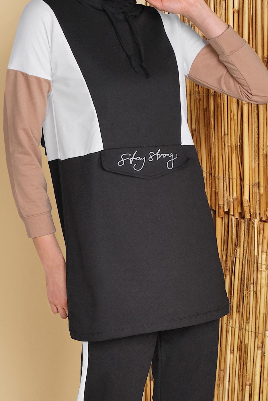 Vêtements hijab NOIR ENSEMBLE SURVÊTEMENT IMPRIMÉ AVEC PANTALON 4555