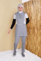 Vêtements hijab GRIS ENSEMBLE SURVÊTEMENT IMPRIMÉ AVEC PANTALON 4555