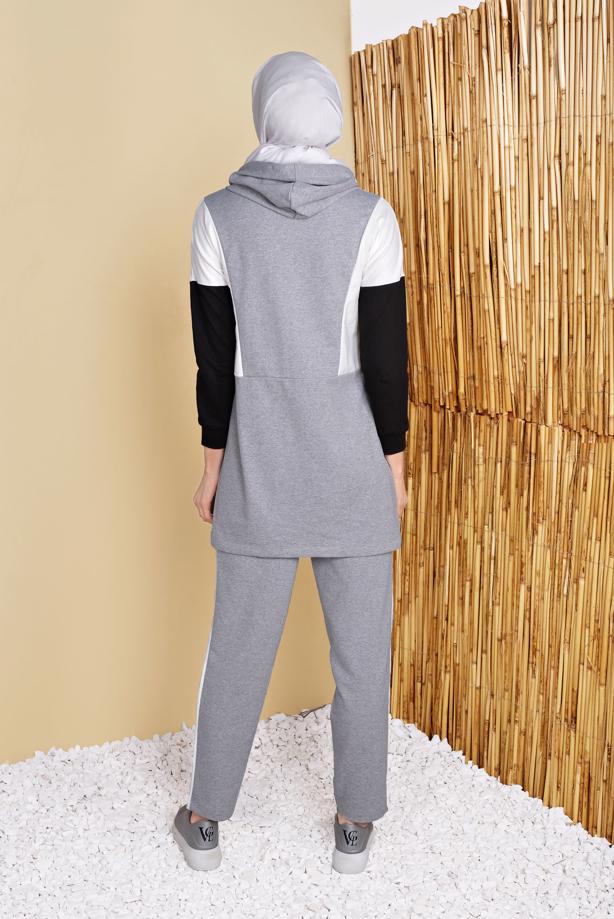 Vêtements hijab  PRINT DETAIL TRACKSUIT SET WITH PANTS 4555  - TRENDTESETTÜR