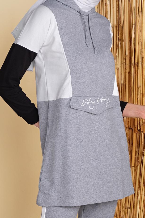 Vêtements hijab  PRINT DETAIL TRACKSUIT SET WITH PANTS 4555  - TRENDTESETTÜR