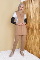 Vêtements hijab BRUN ENSEMBLE SURVÊTEMENT IMPRIMÉ AVEC PANTALON 4555