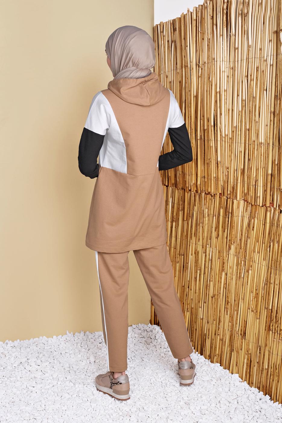 Vêtements hijab BRUN ENSEMBLE SURVÊTEMENT IMPRIMÉ AVEC PANTALON 4555