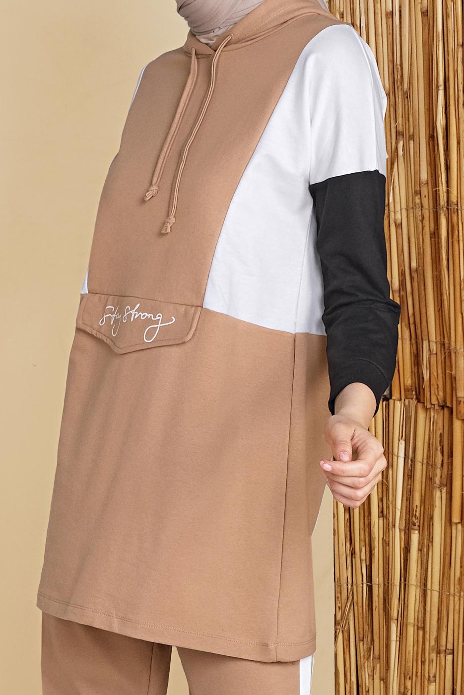 Vêtements hijab BRUN ENSEMBLE SURVÊTEMENT IMPRIMÉ AVEC PANTALON 4555