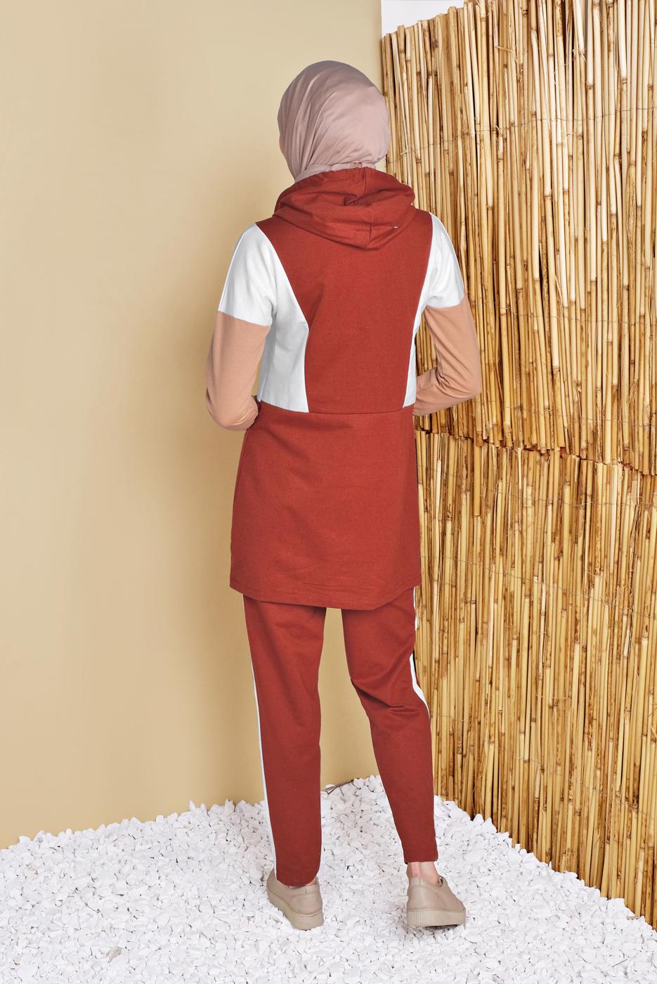 Vêtements hijab BRUN ENSEMBLE SURVÊTEMENT IMPRIMÉ AVEC PANTALON 4555