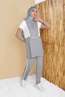 Tesettür giyim YEŞİL RENKLİ YAZI DETAYLI İKİLİ PANTOLONLU EŞOFMAN TAKIMI 4555