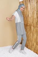 Tesettür giyim YEŞİL RENKLİ YAZI DETAYLI İKİLİ PANTOLONLU EŞOFMAN TAKIMI 4555