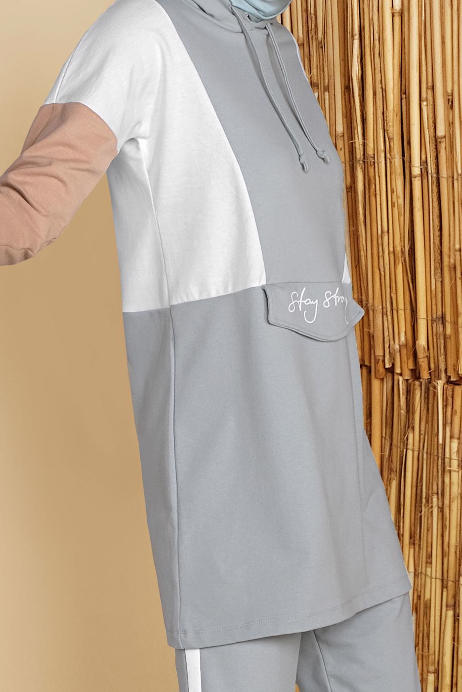 Tesettür giyim YEŞİL RENKLİ YAZI DETAYLI İKİLİ PANTOLONLU EŞOFMAN TAKIMI 4555