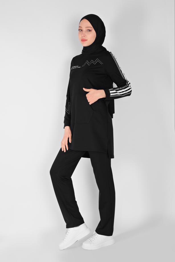 Vêtements hijab  STRIPE DETAIL TRACKSUIT SET WITH PANTS 4719   - TRENDTESETTÜR