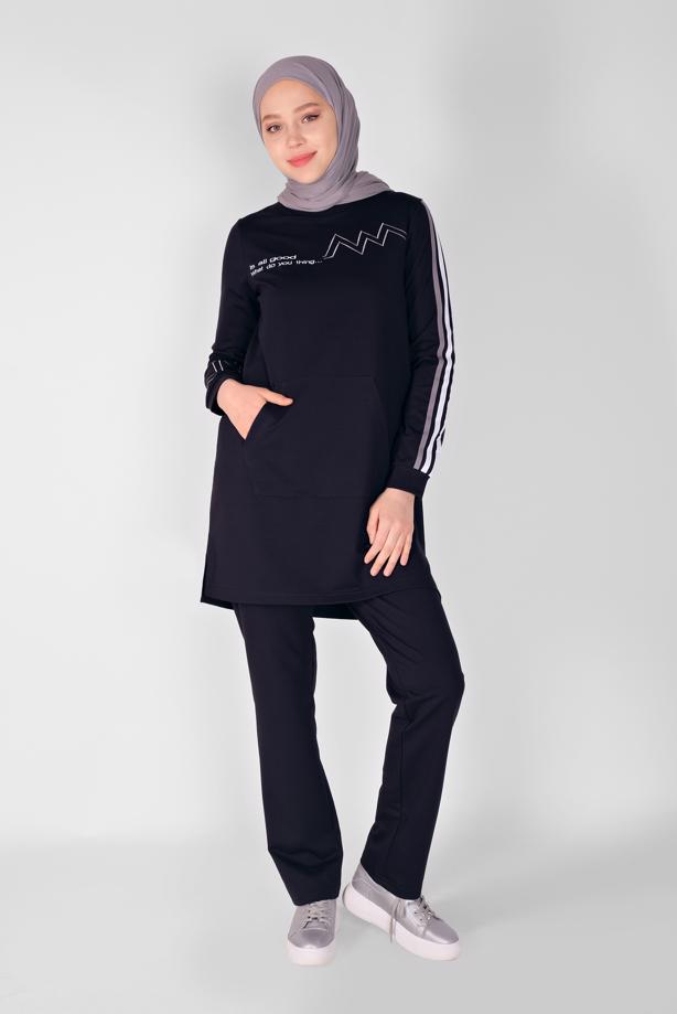 Vêtements hijab  STRIPE DETAIL TRACKSUIT SET WITH PANTS 4719   - TRENDTESETTÜR