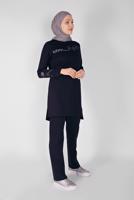 Vêtements hijab BLEU MARINE ENSEMBLE DE SURVÊTEMENT À RAYURES AVEC PANTALON 4719