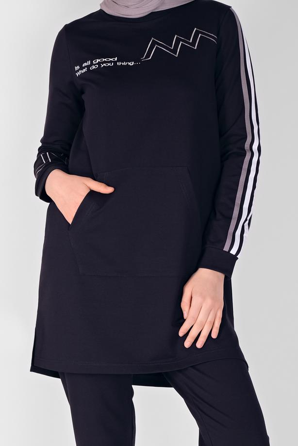 Vêtements hijab  STRIPE DETAIL TRACKSUIT SET WITH PANTS 4719   - TRENDTESETTÜR