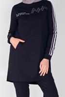 Tesettür giyim LACİVERT ŞERİT DETAYLI  PANTOLONLU EŞOFMAN TAKIM 4719  