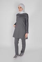 Tesettür giyim GRİ ŞERİT DETAYLI  PANTOLONLU EŞOFMAN TAKIM 4719  