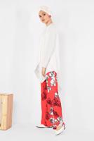 Tesettür giyim KIRMIZI  ALVİNA ASİMETRİK KESİM FLORAL DESENLİ İKİLİ PANT. TAKIM 4942