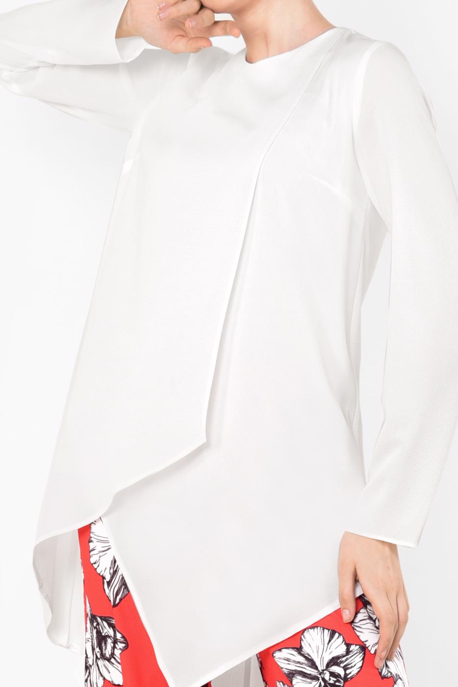 Tesettür giyim KIRMIZI  ALVİNA ASİMETRİK KESİM FLORAL DESENLİ İKİLİ PANT. TAKIM 4942