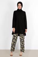 Tesettür giyim SİYAH ÇİÇEK DESENLİ İKİLİ PANT TAKIM 5176 