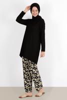 Tesettür giyim SİYAH ÇİÇEK DESENLİ İKİLİ PANT TAKIM 5176 