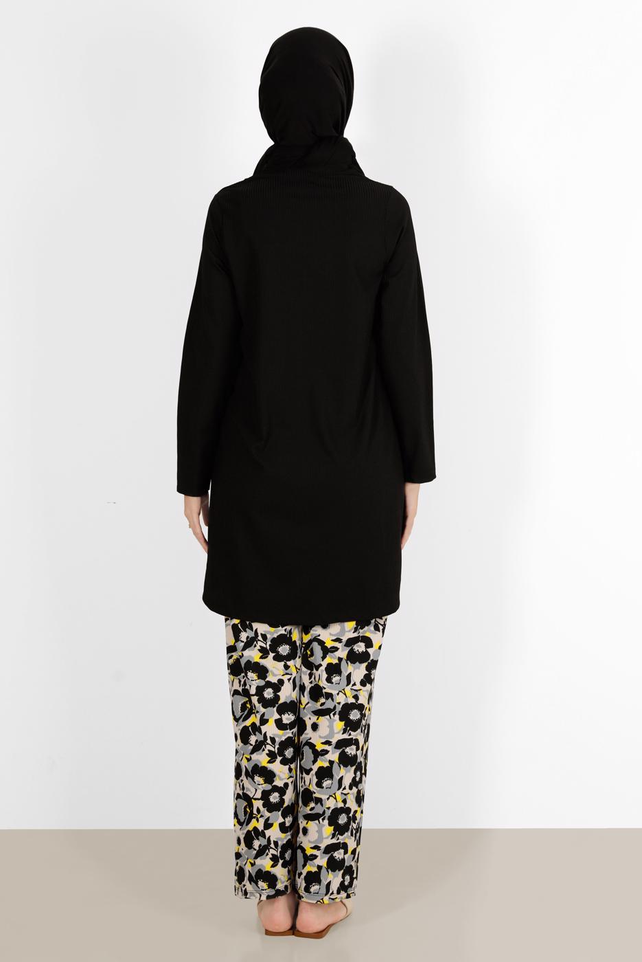 Tesettür giyim SİYAH ÇİÇEK DESENLİ İKİLİ PANT TAKIM 5176 