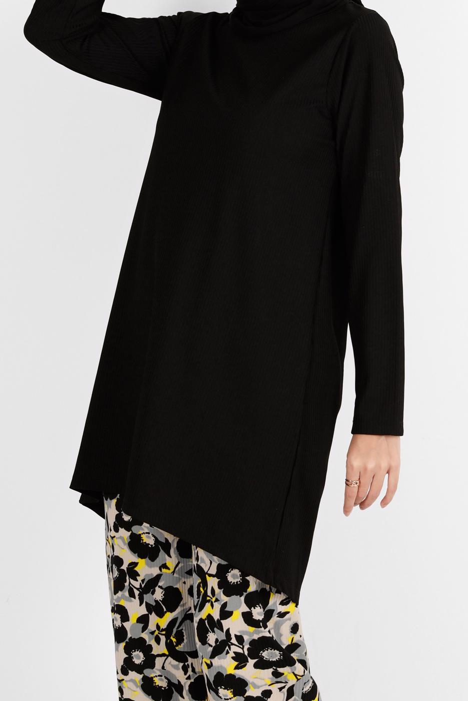 Tesettür giyim SİYAH ÇİÇEK DESENLİ İKİLİ PANT TAKIM 5176 