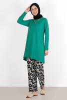 Tesettür giyim YEŞİL ÇİÇEK DESENLİ İKİLİ PANT TAKIM 5176 